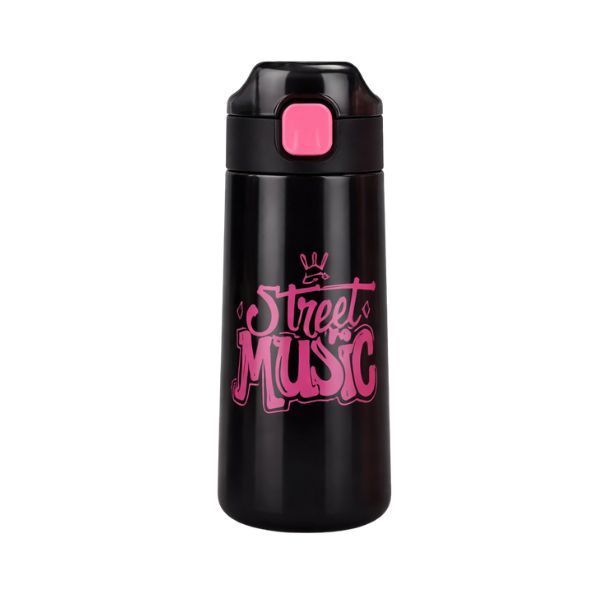 500 ml Vacuum Insulated Hot &amp; Cold Drink Flask - Black with Pink Button