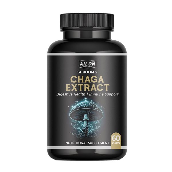 Ailon Naturals Chaga Mushroom Extract (60 caps)- Immune &amp; Digestive Support