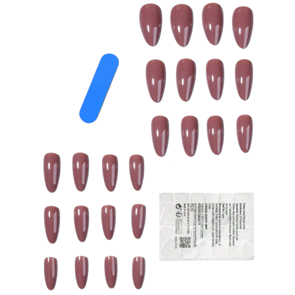 24 Pieces Reusable Almond-Shaped Press-On Nails Set - Brown