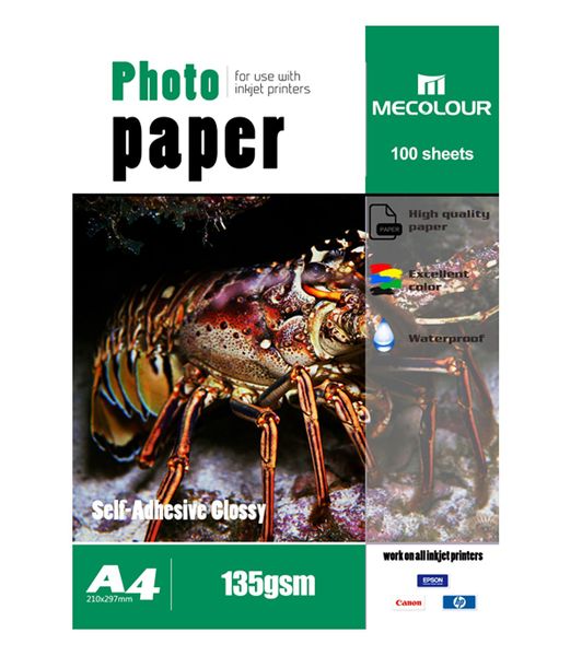 MECOLOUR 135gram A4 Self Adhesive Glossy Photo Paper 100 Sheets