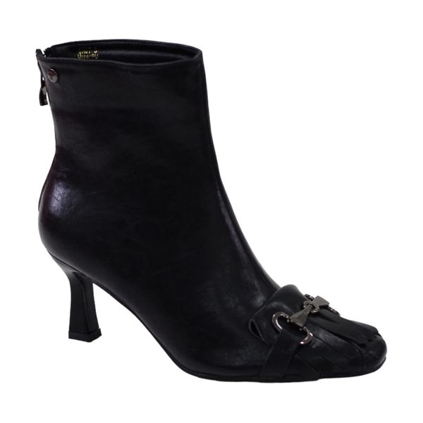 LaMara Paris Shot 7cm Heel Square Toe Bootie With Tassel Trim Black