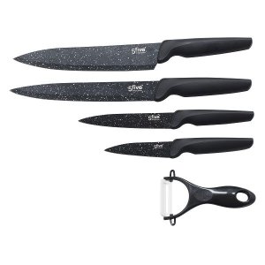5five 5 -Piece Black Knife Set with 4 Knives &amp; 1 Vegetable Peeler