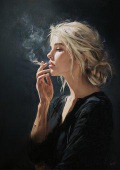 The Silence of Habit, Smoking Young Woman Art Print - A0 (1189 x 841)
