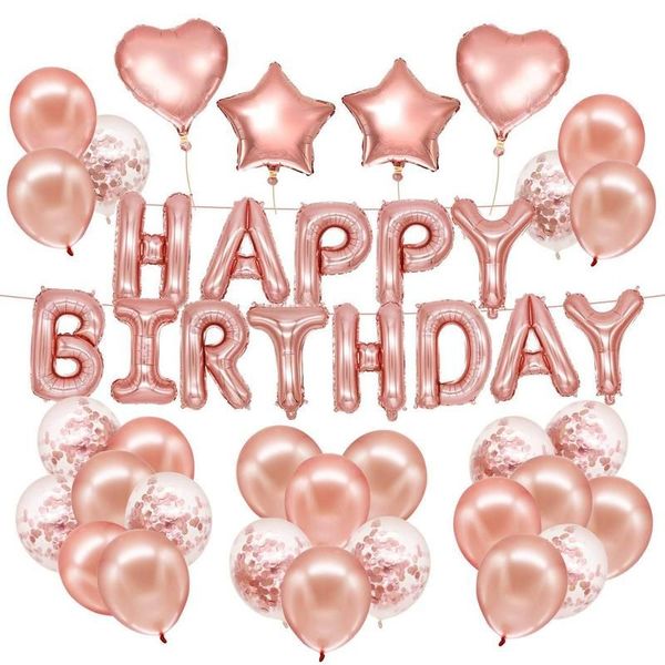 Happy Birthday Party Balloon Decoration - Rose Gold