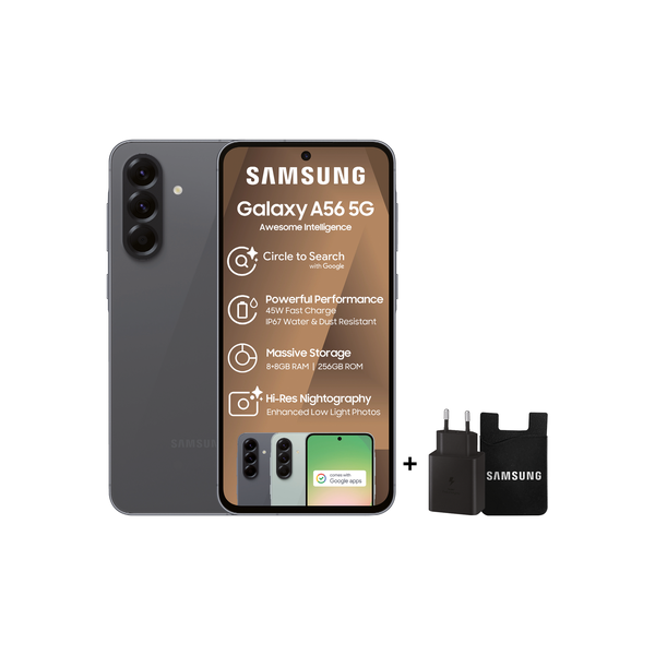Samsung Galaxy A56 5G 256GB Dual Sim - Black + 45W Adaptor &amp; Card Holder