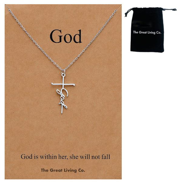 God Cross Pendant Necklace in Lux Gift Bag-Stainless Steel Cross Pendant
