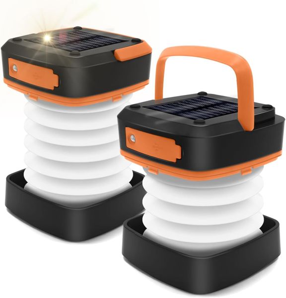 2Pcs Folding Solar Camping Lantern Flashlights for Camping Indoor Outdoor
