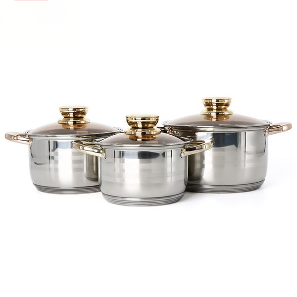 C&amp;E 6-Piece Rose Gold Stainless Steel Cookware Set- 16/18/20cm 5-Layer Base