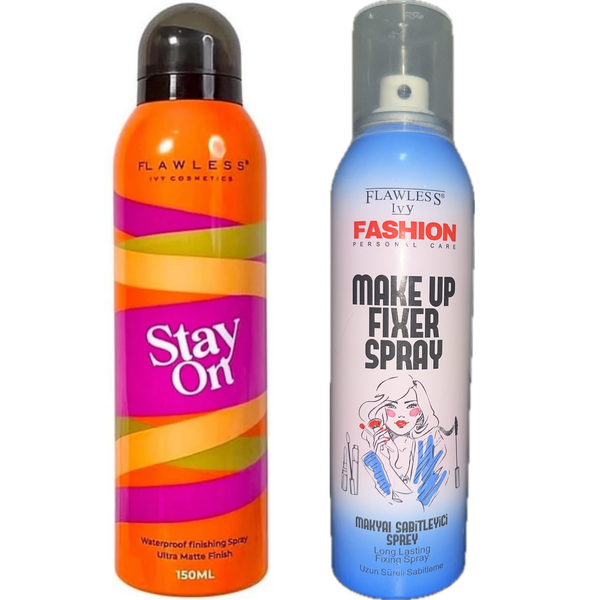 2 Pack Duo Flawless Ivy Stay On &amp; Make Up Fixer Spray -Long Lasting Make-Up
