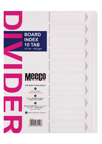Meeco A4 10 Tab White Board Dividers