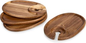 Acacia Wood Mini-Cheese Board &amp; Wine Glass Holder,Appetizer plates. 4 Piece