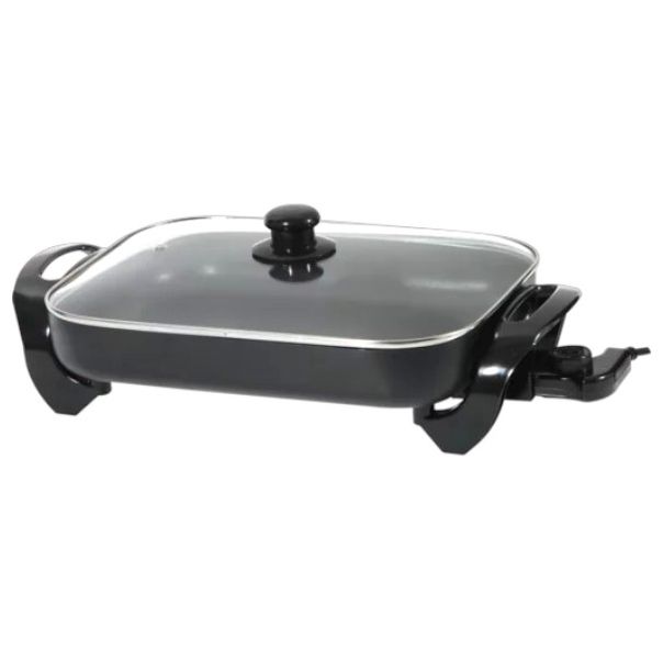5L Ottimo Black Rectangular Electric Frypan Tempered Glass Lid wok 1500W