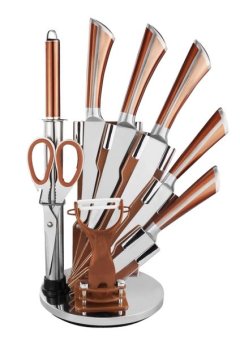 Stainless Steel Kitchen Knife, Scissors Set &amp; Acrylic Stand - 8 Piece