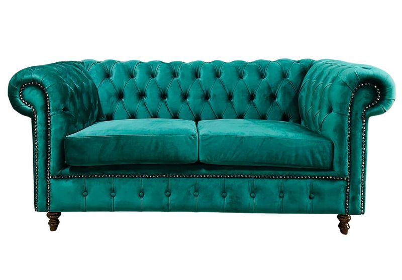 Wakefield Two Seater Green Velvet Chesterfield Sofa