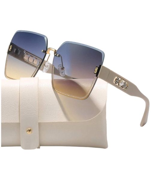 Frameless Ombre Square Sunglasses With Faux Pearl Flower Detail - Purple