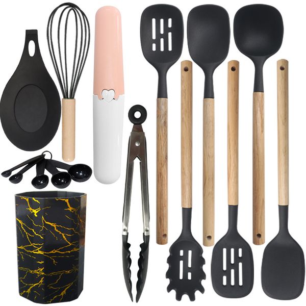 12-Piece Kitchen Utensil Set:Non Stick Silicone Tools with Wooden Handles