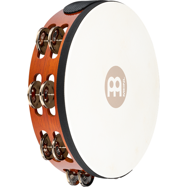 Meinl TAH2AB Wood Tambourine Headed 2 Rows Steel Jingles - African Brown