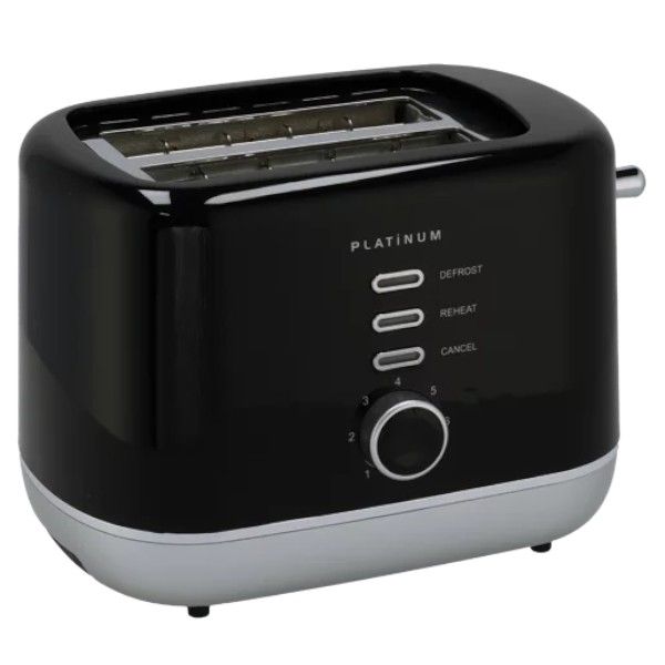 Platinum Black 2 Slice Sleeky Bread Toaster Defrost Reheat Browning Control