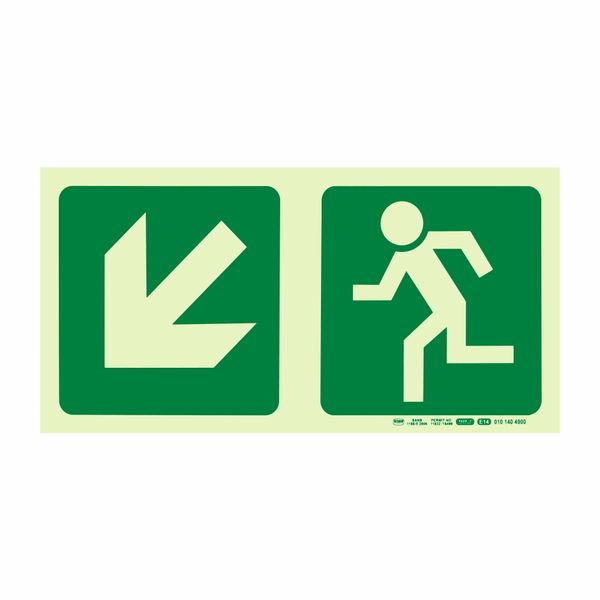 Parrot Photolum Safety Sign 190mm - E14 Diag Arrow Down+Left + Run Man