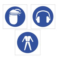 Safety Signs - 3Pc - Face &amp; Ear Protection, Wear Overall - 29cm x 29cm