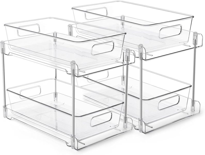 2 Pack Bathroom and Kitchen Organizers, 2 Tier Pull Out Under Sink Storage