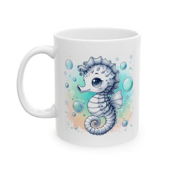 Seahorse Mug - Seahorse Illustration With Bubble Shapes