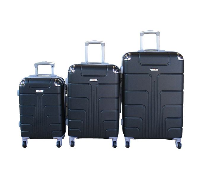 Durable ABS Luggage Set - Spinner Wheels and Built-in Locks, Black - 3-Piece