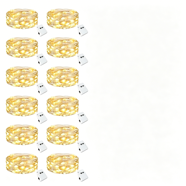 12-Pack Battery-Operated Fairy Lights with 3 Lighting Modes