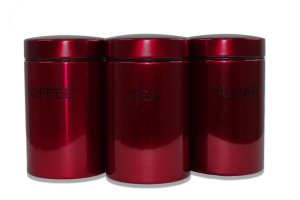 3 Piece Glossy Stainless Steel Coffee, Tea &amp; Sugar Canister Set