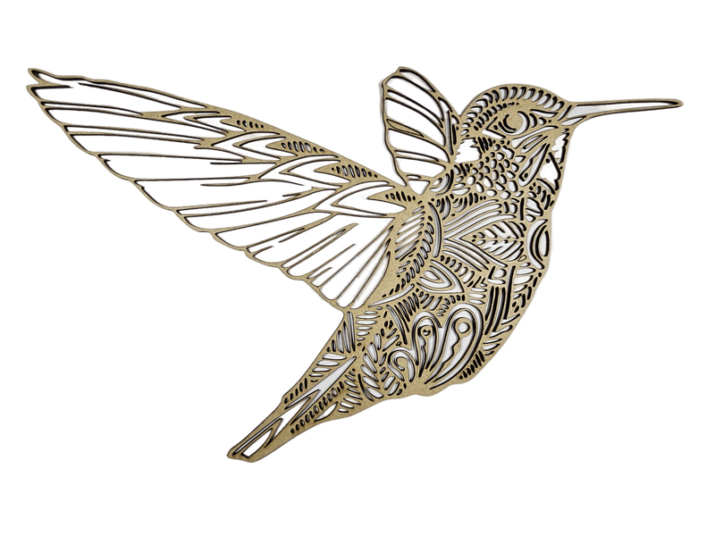 Boho-style Hummingbird in Flight Wall Art 30cm high x 50cm wide (3mm MDF)