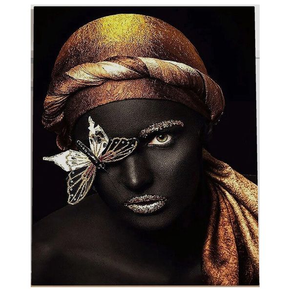 Brown, Black Cotton Canvas cm Fashion Wall Art Butterfly Eyed Afro Woman