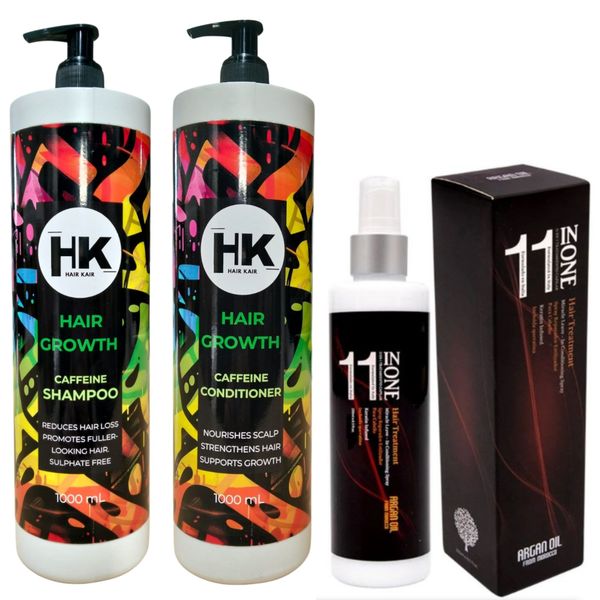 HK Caffeine Hair Loss Growth 1L Bulk Shampoo, Conditioner &amp; 11-in-1 Trio