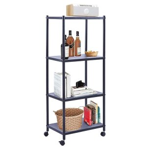4-Tier Storage Shelves Adjustable Standing Metal Shelf Units with Wheels
