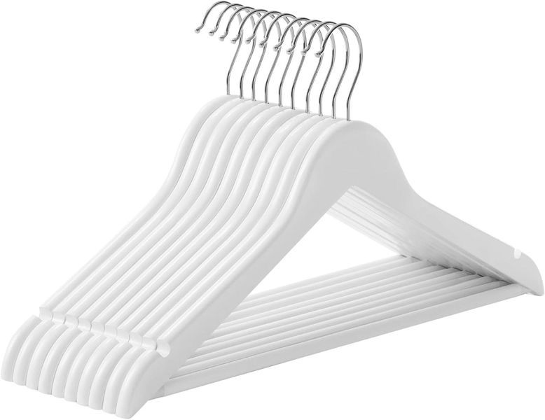 15-Piece Set White Wooden Clothes Hangers with Trouser Bar - 44.5×1.2cm.
