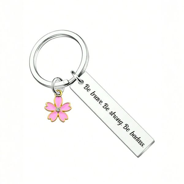Motivational Keychain with Flower Charm - Silver &amp; Pink