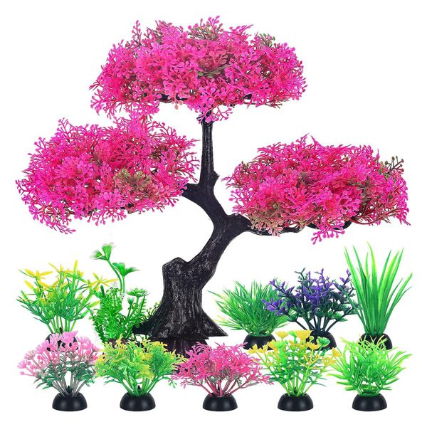 Dezvous 11PCS Aquarium Plants Fish Tank Accessories Artificial Decoration