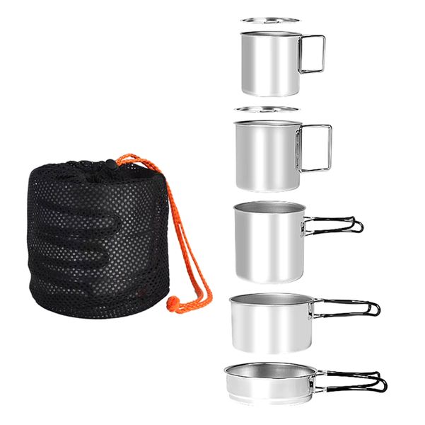 5-Piece Camping Stackable 304 Stainless Steel Cookware Set