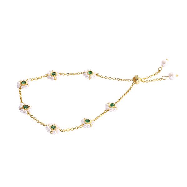 Artificial Pearl Emerald Zirconia Bracelet for Women Fashion Trend