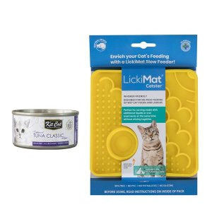 LickiMat Classic Catster Yellow + Kit Cat Tuna classic topper 80g
