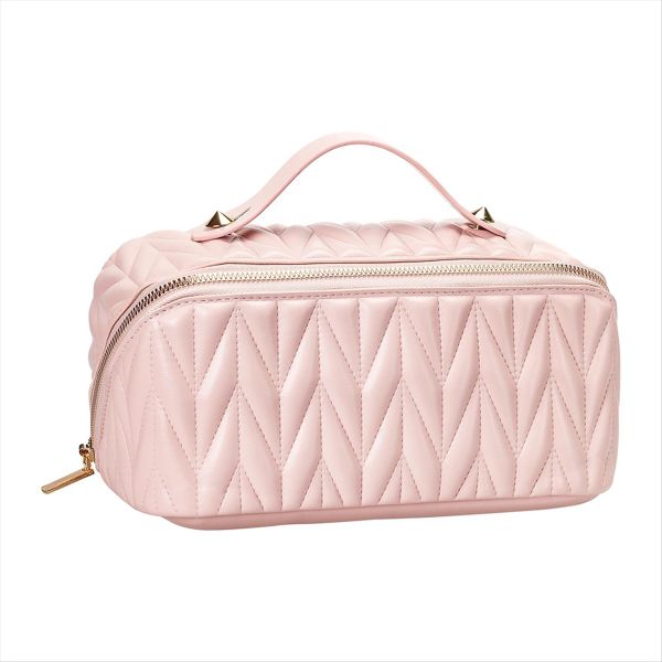 Leather Travel Makeup Bag Large Capacity Toiletry Bag White