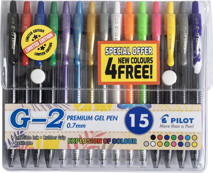 Pilot G-2 0.7 Gel Retractable Pen - Wallet of 15 Summer Colours