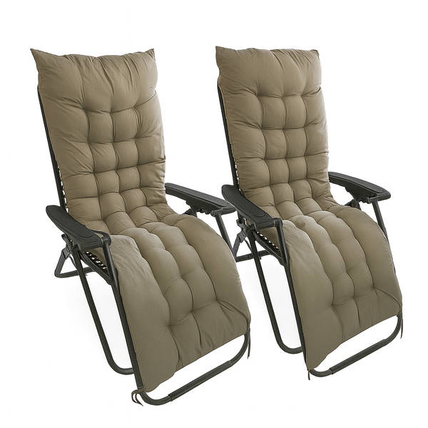 Beach/Pool &amp; Camping Recliner Chairs (Set of 2) - Padded,Foldable,Taupe