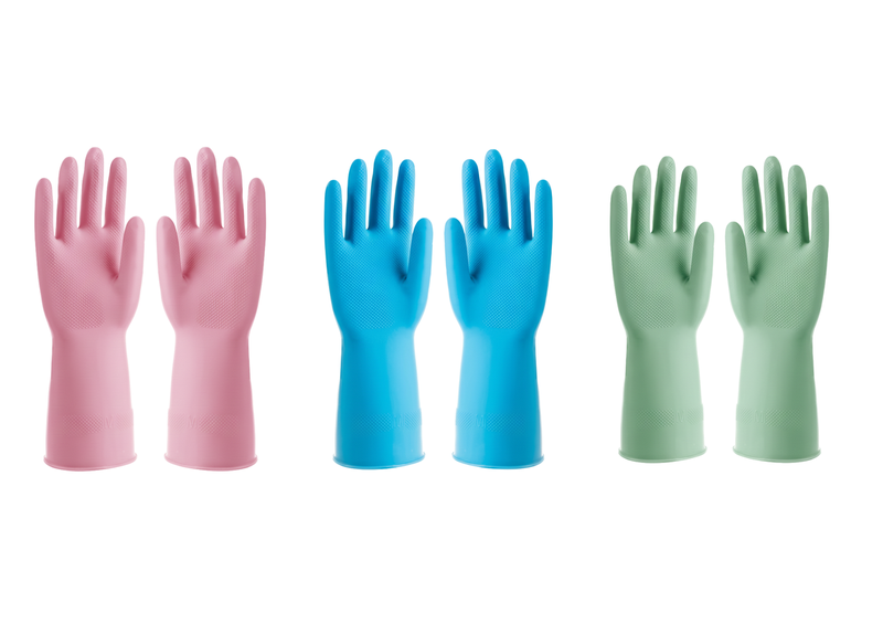 3 Pack Reusable Rubber Cleaning Gloves Long Cuff Kitchen Household Garden