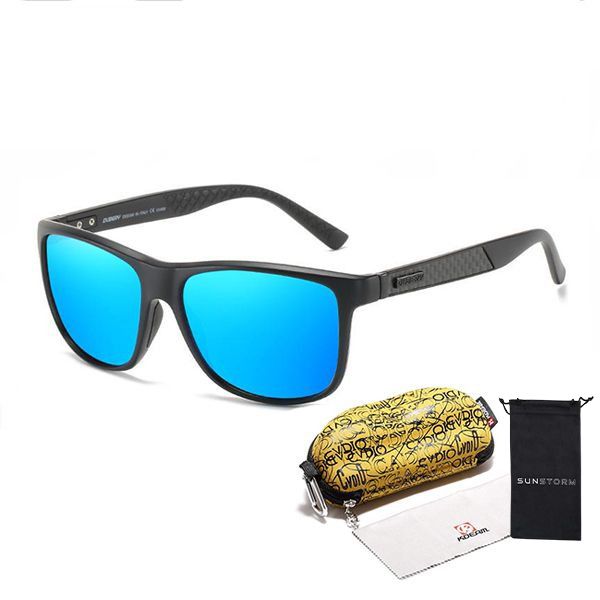 Men's Stealth Blue Polarized Sunglasses with Yellow Pouch &amp; SS Sleeve