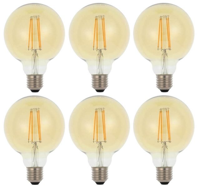 Teempeest E27 LED Filament Bulb G125 6W - Warm White 6 Pack