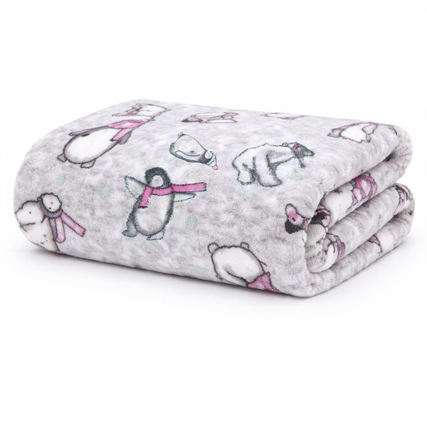 Kids Penguin and Polar Bear Plush Fleece Blanket - Magical Cozy Comfort