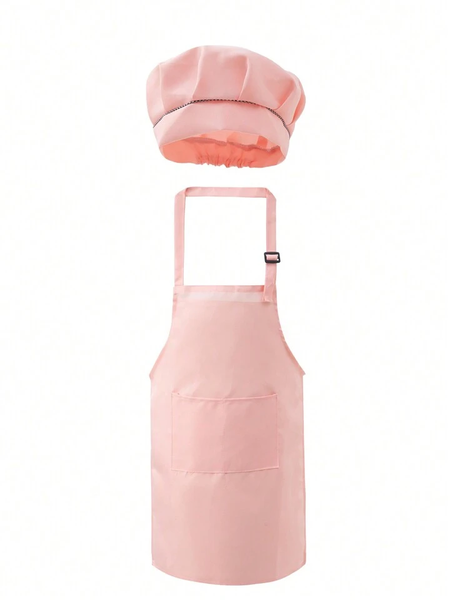 Coral Pink 2 Piece Apron &amp; Baking Hat for a little Chef/ kids