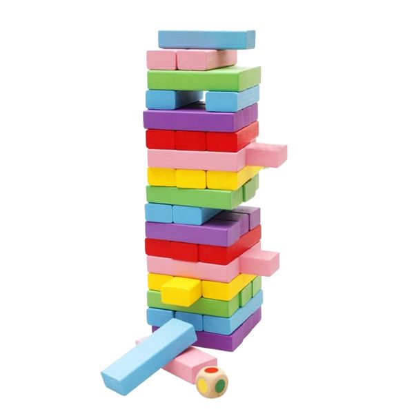 48 Pieces Colorful Kids Rainbow Building Blocks Wood Toy Domino Game Set