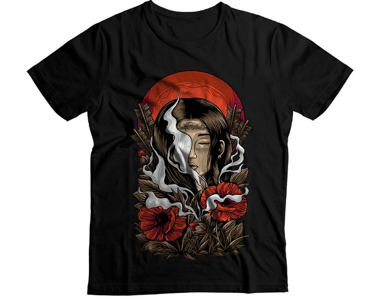 Woman with Red Flowers Graphic T-Shirt
