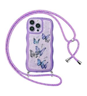 Purple Crossbody Case Compatible With iPhone 16 Pro Max, Detachable Lanyard
